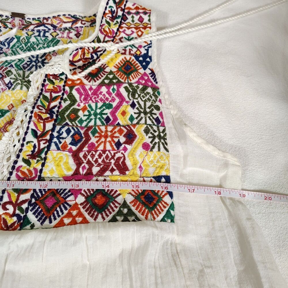 Free People Boho Embroidered Peasant Tank Top Size M Cream Festival - Picture 6 of 9
